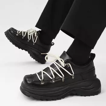 Толстая подошва, модная дизайнерская обувь, обувь для подростков и взрослых, кожаная обувь, увеличивающая рост, повседневная обувь для отдыха на природе для мужчин 39 чёрный