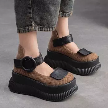 Толстая подошва Muffin Increase Round Head Fashion All Comfortable Non-Slip Дышащие Спортивные Износостойкие Женские Одиночные Туфли 35 коричневый