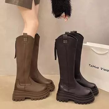 Толстая подошва, но сапоги до колена женские 2024 новые ретро модные темпераментные уличные модные сапоги рыцарские сапоги прилив 35 чёрный