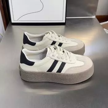 Толстая подошва Новые Круглые Носки Ретро Повседневные Бордовые Туфли Для Женщин 35 белый