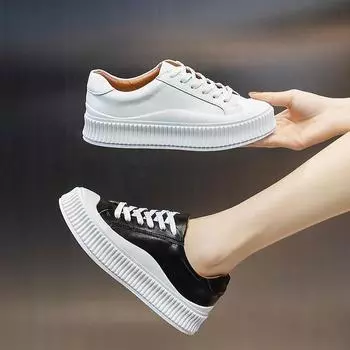 Толстая подошва Новые повседневные женские кожаные туфли белого цвета 35 белый