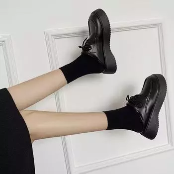 Толстая подошва одиночные туфли универсальные ретро маленькие кожаные туфли 35 чёрный