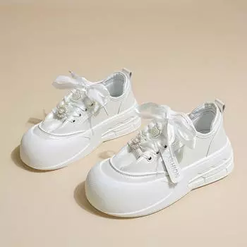 Толстая подошва повседневные туфли женские ленты жемчужные милые увеличение роста сотня с маленькими белыми туфлями 35 фиолетовый