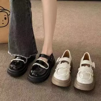 Толстая подошва ретро маленькие кожаные туфли одинарные туфли мокасины 35 белый