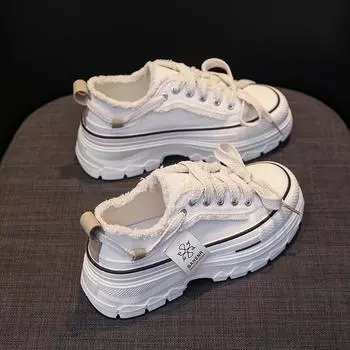 Толстая подошва ретро повседневные туфли для доски модные парусиновые туфли женская обувь 35 белый