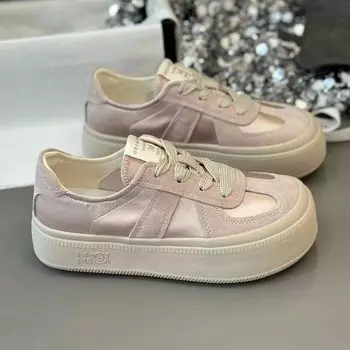 Толстая подошва розовые немецкие кроссовки для женщин весна и лето новые толстые подошвы шнуровка дышащие спортивные повседневные туфли Borad 35 розовый