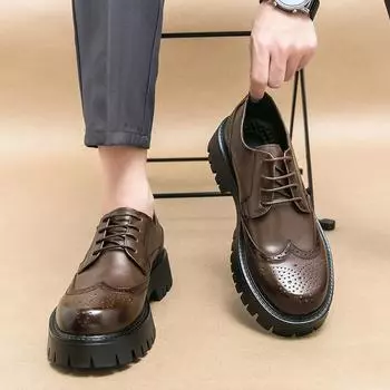 Толстая подошва с большой головкой молодежные кожаные туфли в студенческом стиле 38-44 мужские повседневные кожаные туфли мужские кожаные туфли увеличивающие рост 38 чёрный