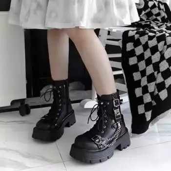 Толстая подошва с цепочками и заклепками Sweet Cool Spice Lolita Doc Martens женские новые панк британские винтажные короткие сапоги 35 чёрный