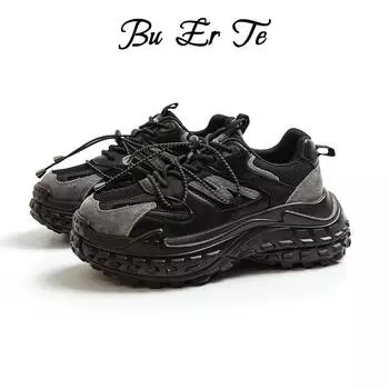 Толстая подошва с круглым носком для папиной обуви. Сетчатая поверхность для воздухопроницаемости. Повседневная и универсальная удобная спортивная обувь для походов на открытом воздухе. 35 чёрный