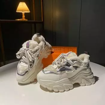 Толстая подошва с круглым носком, каблук-бисквит, спортивная обувь для повышенного комфорта, мягкая и теплая женская обувь, модная, универсальная 35