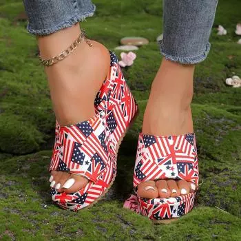 Толстая подошва с круглым носком, одно слово, мода 2024 года, лето, импортная торговля, новый цвет, большие размеры, женские тапочки на танкетке 36