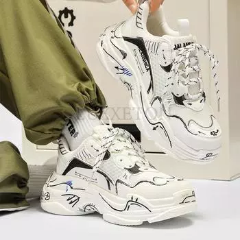 Толстая подошва с круглым носком, сетчатая, дышащая, легкая, удобная и повседневная, универсальная, для пар, для папы 41 белый