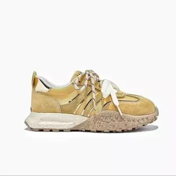 Толстая подошва с круглым носком, шнуровка, цвет соответствует моде, все удобно, нескользящие, дышащие, спортивные, повседневные женские туфли 34 жёлтый