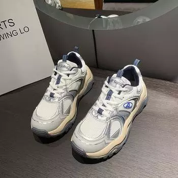 Толстая подошва с круглым носком, универсальные туфли Sponge Cake Dad, дышащая и удобная сетчатая поверхность, модная повседневная спортивная обувь 35 розы красного