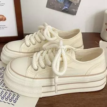 Толстая подошва с круглым носком в стиле кампуса, симпатичные парусиновые туфли, удобные и дышащие, модные ретро-повседневные туфли на шнуровке 35