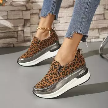 Толстая подошва с наклонным каблуком и одной педалью, однодневные туфли без застежек, женские, с круглым носком, с неглубоким горлом, модные, повседневные, ленивые 35 цветной печати леопарда