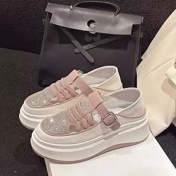 Толстая подошва с выемками из стразов повседневная обувь для женщин новые модные разноцветные кроссовки женские Zapatos De Mujer 2024 35 розовый