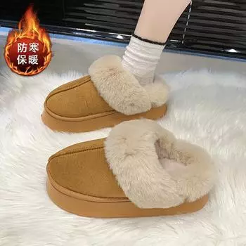 Толстая подошва теплая сумка для ног голова Мао Мао волочащаяся женщина 2024 осень и зима взрыв круглая голова удобные ленивые одна нога хлопковые тапочки женщина 36 хаки