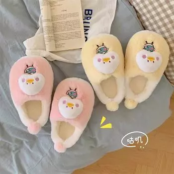 Толстая подошва, теплые домашние осенне-зимние женские тапочки с сумкой на голову из хлопка, повседневные удобные тапочки с рисунком утки 36-37 розовый
