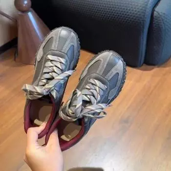 Толстая подошва удобные ретро немецкие кроссовки женские 2024 новые небольшие прибавки в росте модные универсальные повседневные спортивные туфли Forrest Gump 35 серый