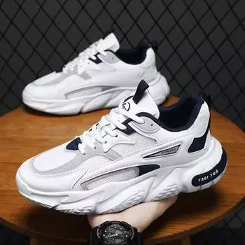 Толстая подошва универсальные громоздкие кроссовки для мужчин трендовые сетчатые шнурки дышащие повседневные теннисные спортивные туфли увеличенная мягкая подошва новые 39