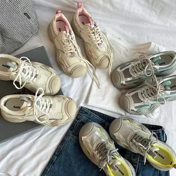 Толстая подошва уродливые и милые большие головки цветные папины туфли женские летние новые сетчатые дышащие альпинистские кроссовки для отдыха 35 бежевый