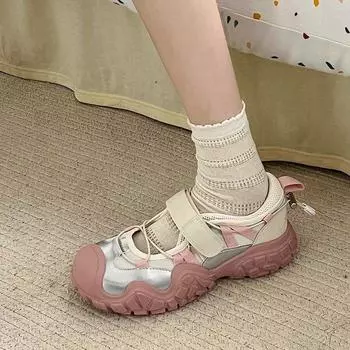 Толстая подошва уродливые милые большие головки поп-кроссовки женские весенние и летние сетчатые дышащие спортивные сандалии женская повседневная обувь 35 розовый