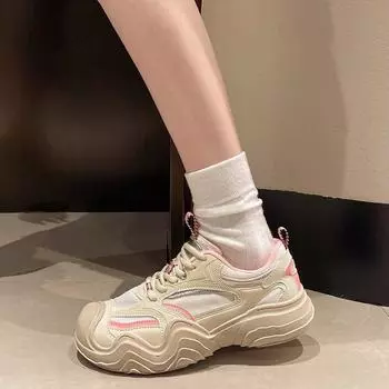 Толстая подошва уродливые милые туфли с большой головой детские летние 2024 новые дышащие сетчатые туфли для альпинизма досуга спорт серебристые туфли для папы 35 розовый