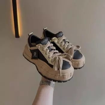 Толстая подошва, увеличенная ниша, обувь для хлеба, женская осенне-зимняя, новая универсальная ретро-повседневная спортивная обувь для пап 35
