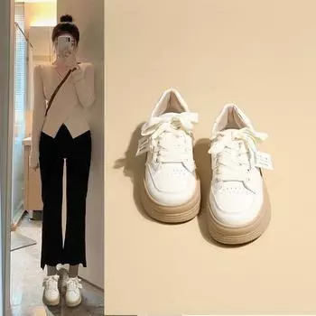 Толстая подошва, увеличивающая рост, белые туфли, женские кроссовки, весна и осень, сто с туфлями для студентов, повседневные туфли на платформе 35 белый