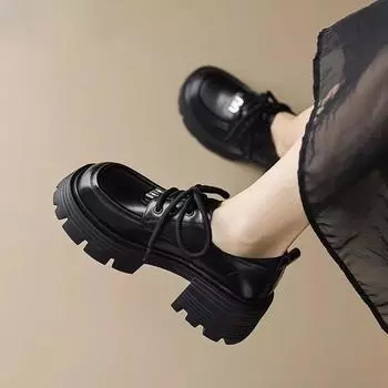 Толстая подошва, увеличивающая рост, черные кожаные туфли в британском стиле, женская обувь, весенние новые настоящие кожаные туфли-лоферы, туфли-лодочки на платформе 35