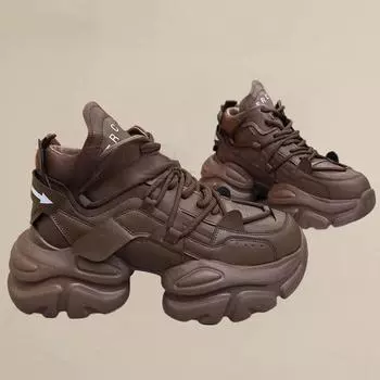 Толстая подошва, увеличивающая рост, кожаные туфли для папы, женские весенние новые маленькие универсальные повседневные танцевальные женские кроссовки 35