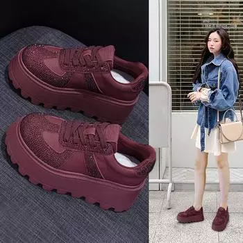 Толстая подошва, увеличивающая рост, кроссовки De Training, повседневная модная спортивная обувь для сноуборда, женская обувь 34 красный