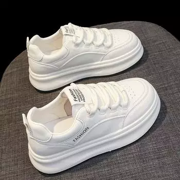 Толстая подошва, увеличивающая рост, летние тонкие дышащие женские туфли, кожаные маленькие белые туфли, весна и осень, новые повседневные спортивные туфли, обувь для скейтбординга 35