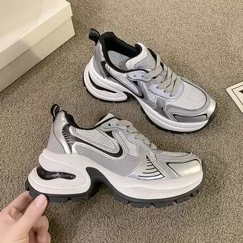 Толстая подошва, увеличивающая рост, осенне-зимний новый тренд из кожи для женщин 35 серебряный