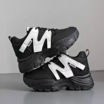 Толстая подошва, увеличивающая рост, папины туфли, детские весенние и осенние новинки, модные универсальные кожаные кроссовки с буквами 36 чёрный