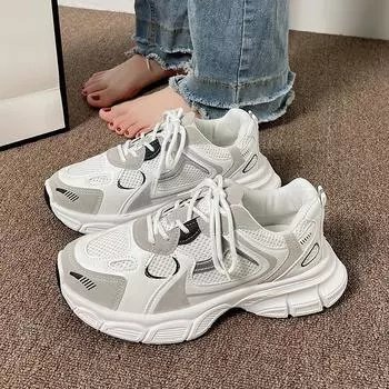 Толстая подошва, увеличивающая рост папы, детская весенняя новинка, универсальная дышащая повседневная спортивная обувь 35 белый