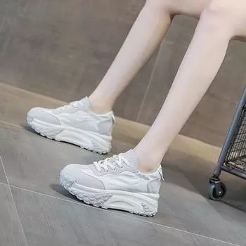 Толстая подошва, увеличивающая рост стелька, осенняя новая повседневная универсальная спортивная обувь с круглым носком, дышащая женская модная обувь 33