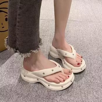 Толстая подошва, увеличивающая рост, тапочки-стринги, сверхлегкая верхняя одежда, мягкие женские тапочки 36-37 белый