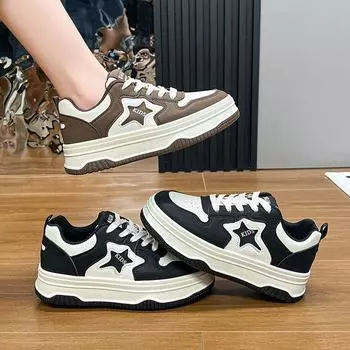 Толстая подошва, увеличивающая рост, туфли Star Board осенью 2024 года, новые модные туфли с круглым носком, повседневные кроссовки Muffin Sports 35 чёрный