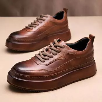 Толстая подошва, увеличивающая рост, высококачественная кожаная обувь, мужская зимняя дышащая деловая повседневная мужская обувь из натуральной кожи первого слоя из коровьей кожи 38 коричневый