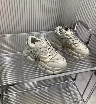 Толстая подошва, увеличивающая рост, женская обувь Ins Fall Hundred с сетчатой дышащей спортивной повседневной обувью 35 серый