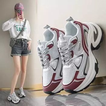 Толстая подошва, увеличивающая рост, женская обувь на лето и осень, сотня с серебристым цветом, повседневная спортивная женская обувь 35 красный