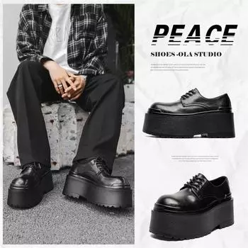 Толстая подошва, увеличивающая высоту 10 см, туфли дерби, мужские повседневные туфли в британском стиле, кожаные туфли Niche Big Head 66645-J 38 чёрный