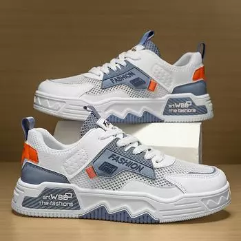 Толстая подошва, увеличивающая высоту, сетчатая, дышащая, повседневная обувь для скейтбординга, модная, с кожаными вставками в студенческом стиле, спортивная мужская обувь 39