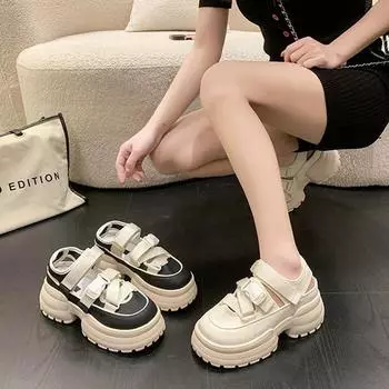 Толстая подошва, увеличивающая высоту, женские летние сандалии, полые, дышащие, повседневная спортивная обувь, 2024, новые повседневные пляжные сандалии для отдыха на открытом воздухе 35-40 35 чёрный