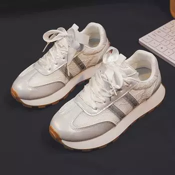 Толстая подошва весна и осень нескользящая дышащая сетчатая поверхность увеличенная повседневная серебристая доска туфли Cortez новая спортивная обувь женская мода 35 серебряный