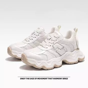 Толстая подошва внутренняя высота увеличение папины туфли мода волна подошва ретро повседневные кроссовки 34 бежевый