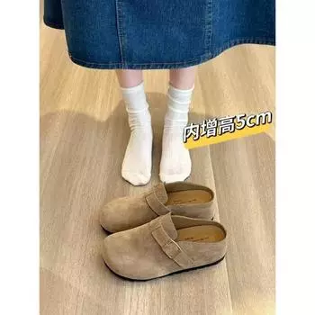 Толстая подошва, внутренняя высота увеличивает, женские новые весенне-осенние туфли-полушлепанцы с закрытым носком, женские, на педали 35