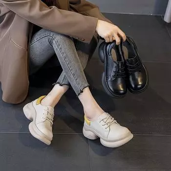 Толстая подошва высокие кожаные туфли одинарные туфли повседневные Лоферы 35 чёрный